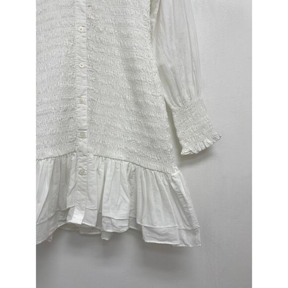 Veronica Beard Jeans Kelsey Smocked Bodice Combo Flounce Hem Shirt Dress Size 6 - Picture 8 of 13